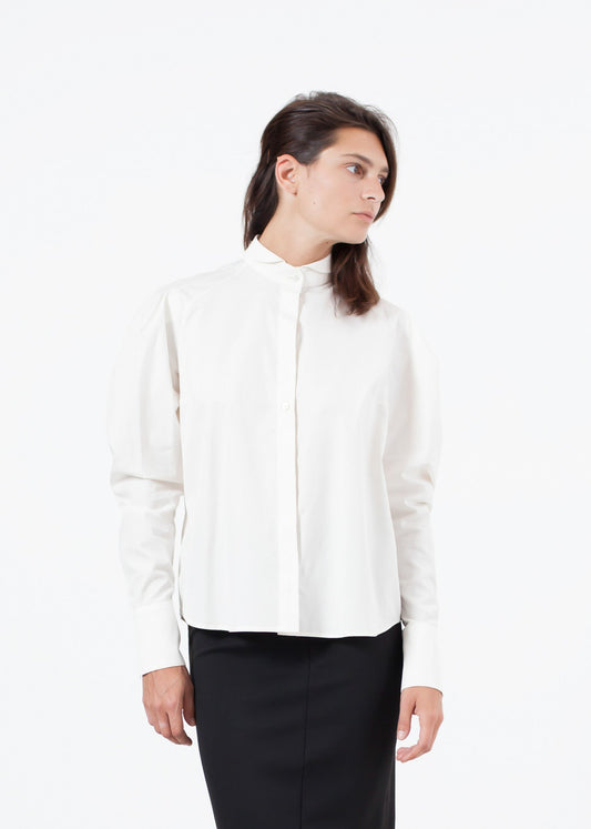 Trim Collar Poplin Blouse in Off White