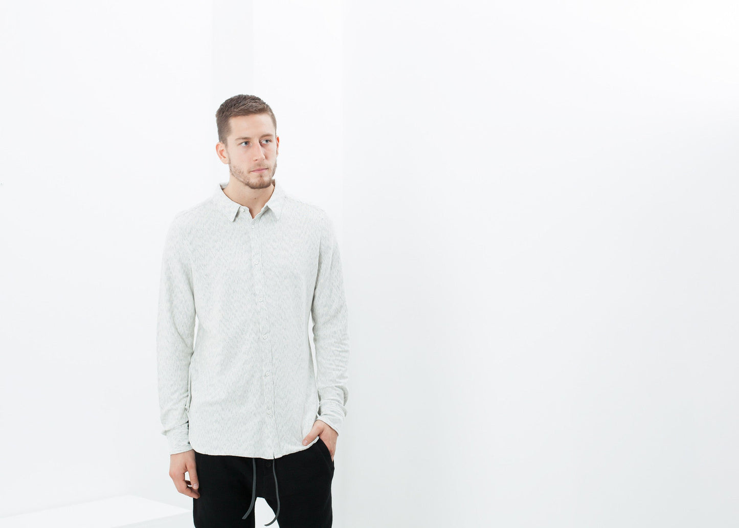 Kasuri Jersey Button-Up in Ivory/Black